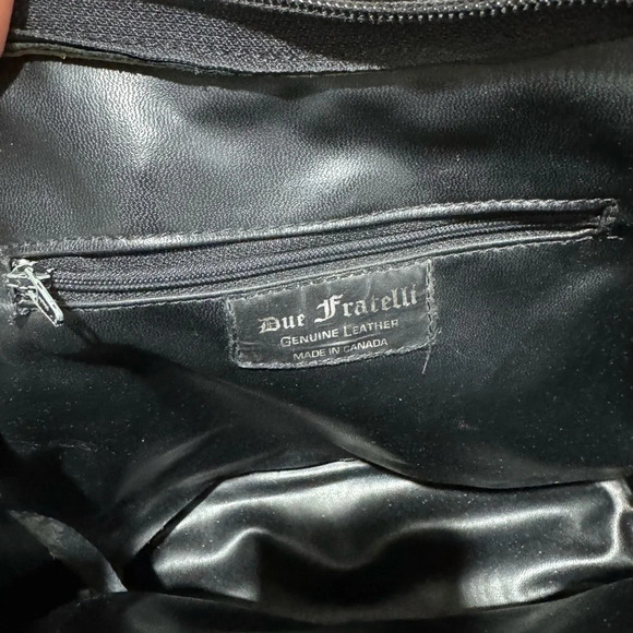 Vintage DUE FRATELLI Leather Shoulder hand Bag black tan double zipper  rare - Picture 6 of 7